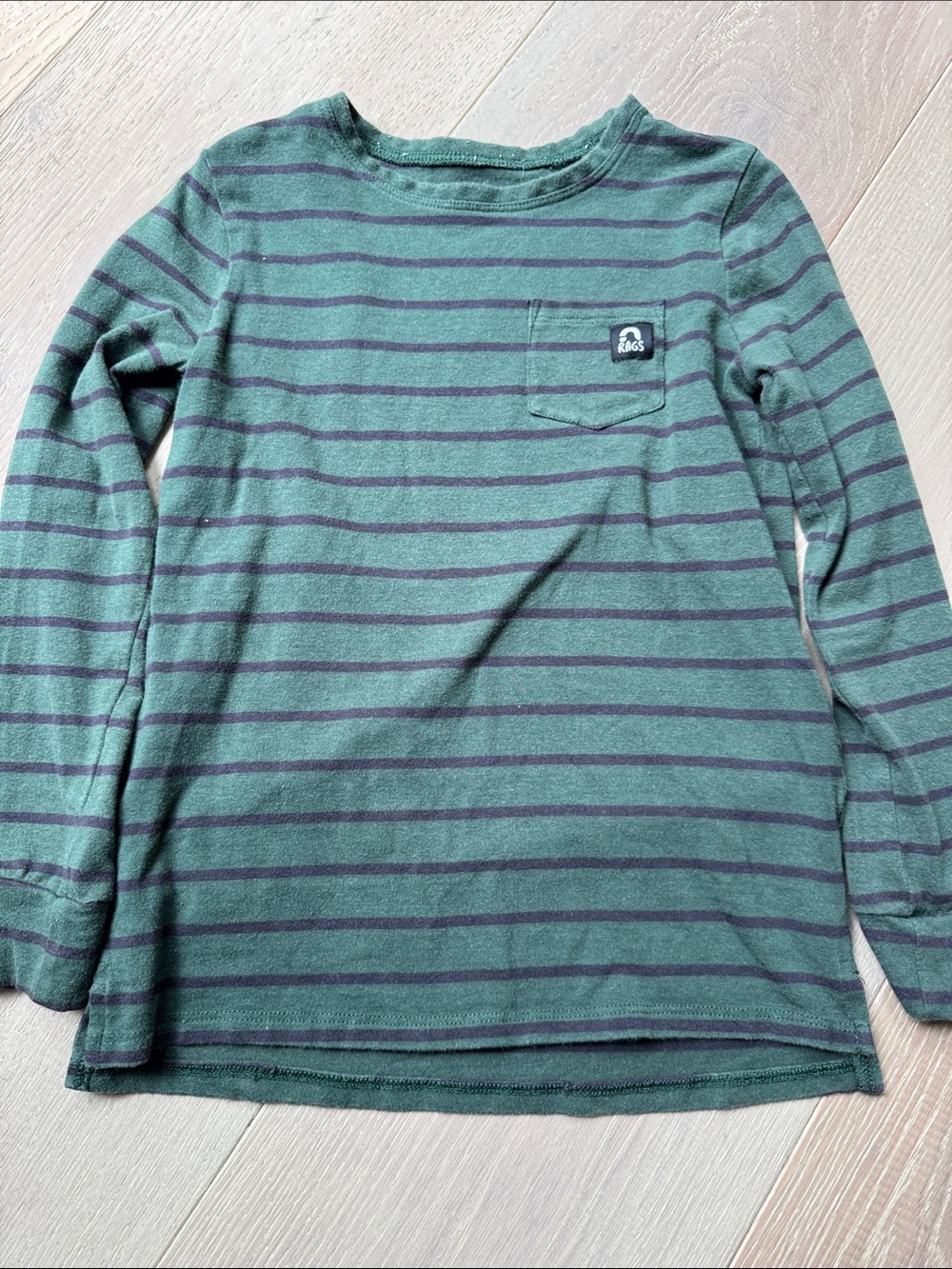 Rags to Raches Green and Navy Stripe Long-Sleeve Pocket Tee